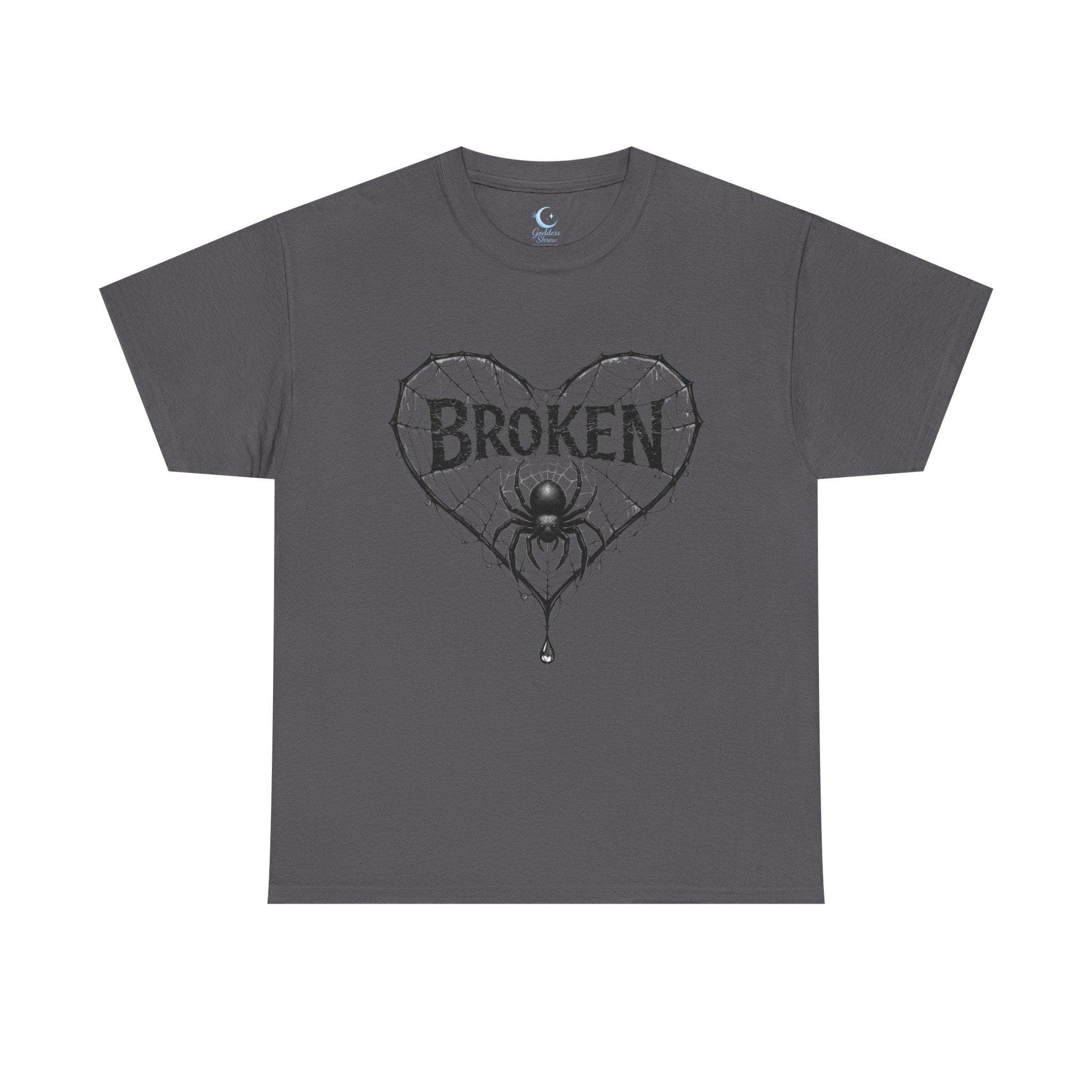 Broken Heart Spider Web Shirt, Gothic Emotional Strength Tee, Dark Aesthetic Design - Thumbnail 9