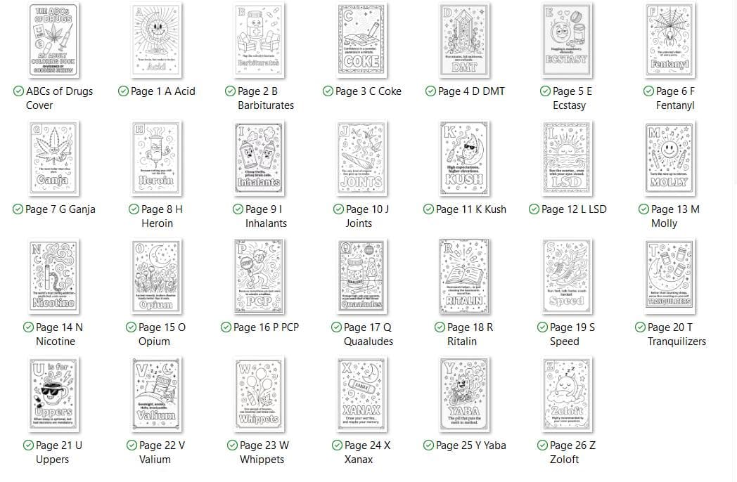 ABCs of Drugs Coloring Book | Funny Adult Satire (Digital Download) - Thumbnail 2