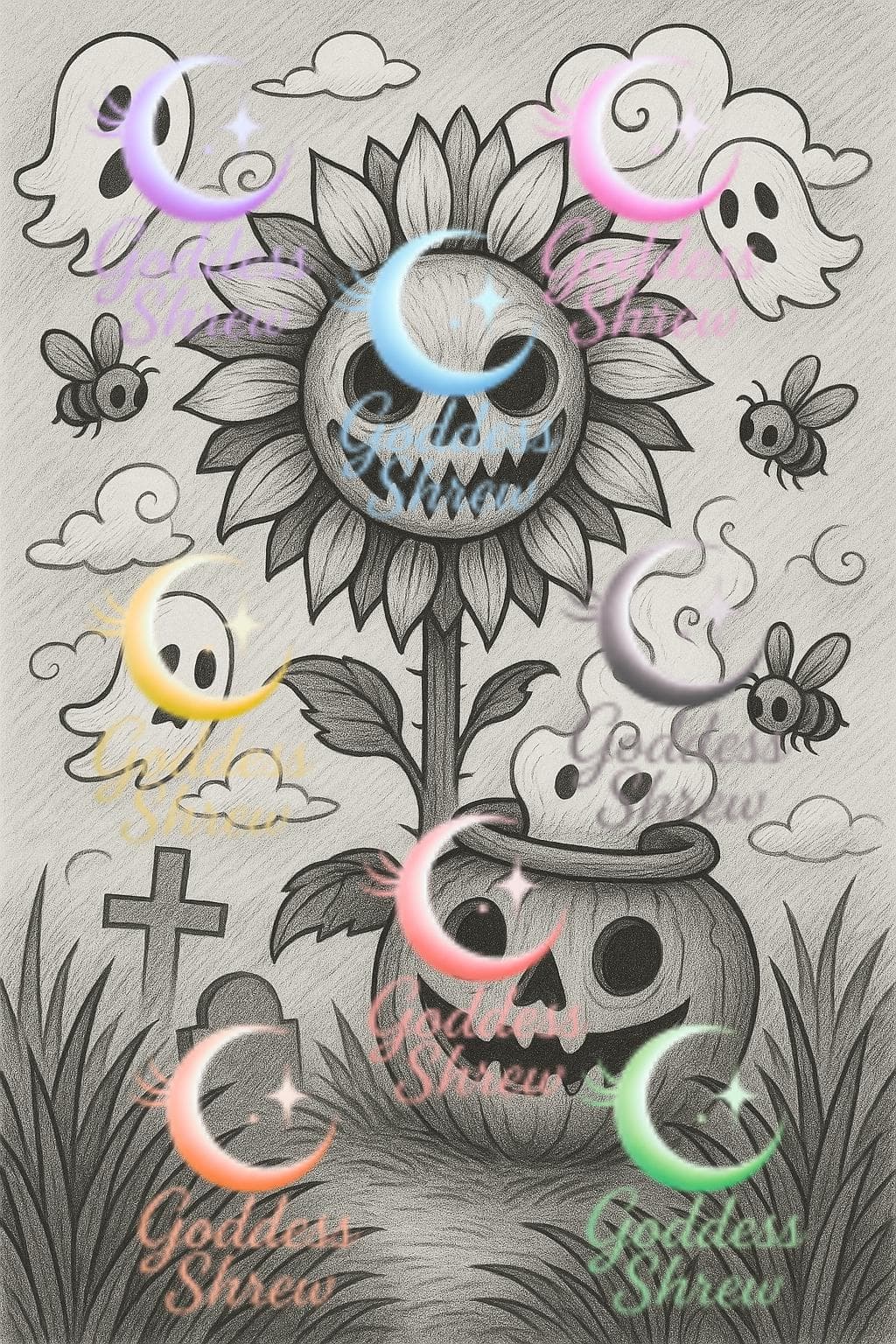 Beautifully Possessed Adult Coloring Pages Creepy Printable Coloring Book Spooky Kawaii Halloween Art - Thumbnail 2