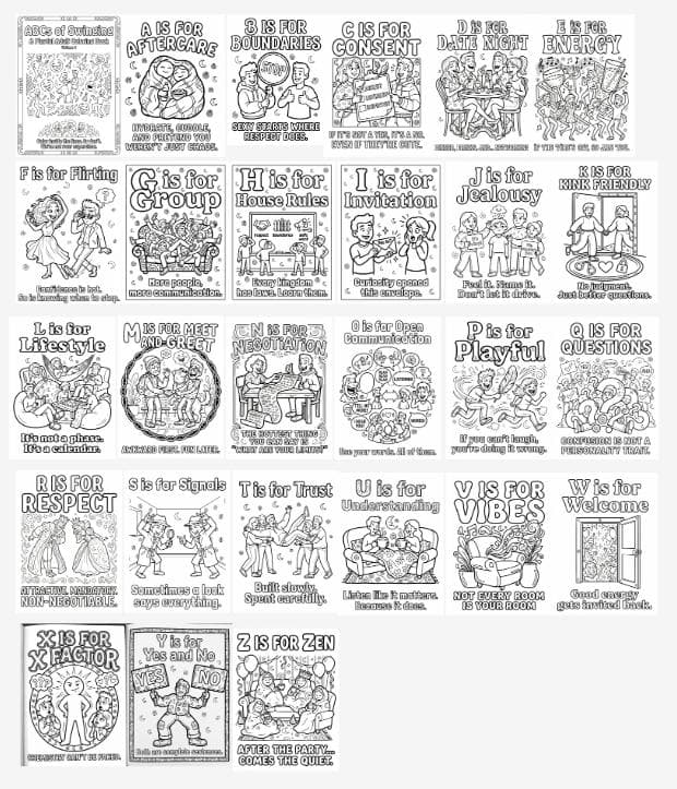 ABC Swinger Lifestyle Coloring Book | Adult Kink Education Coloring Pages | Ethical Non-Monogamy | Printable PDF - Thumbnail 5