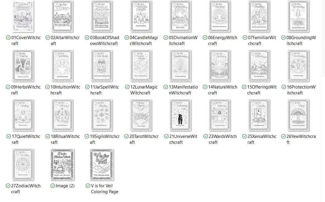ABCs of Witchcraft Coloring Book for Adults Wiccan Magical A to Z Pages - Thumbnail 5
