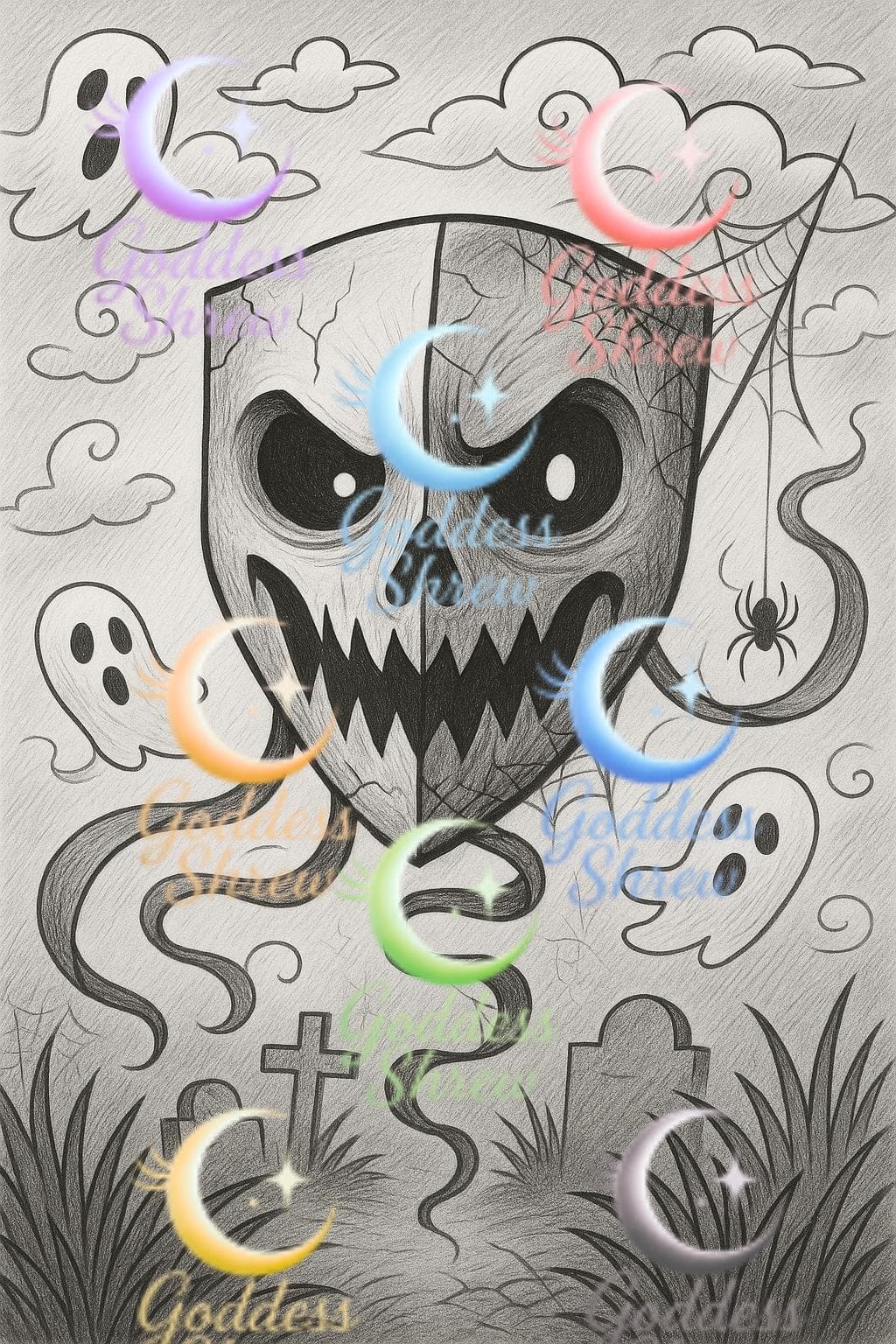 Beautifully Possessed Adult Coloring Pages Creepy Printable Coloring Book Spooky Kawaii Halloween Art - Thumbnail 4