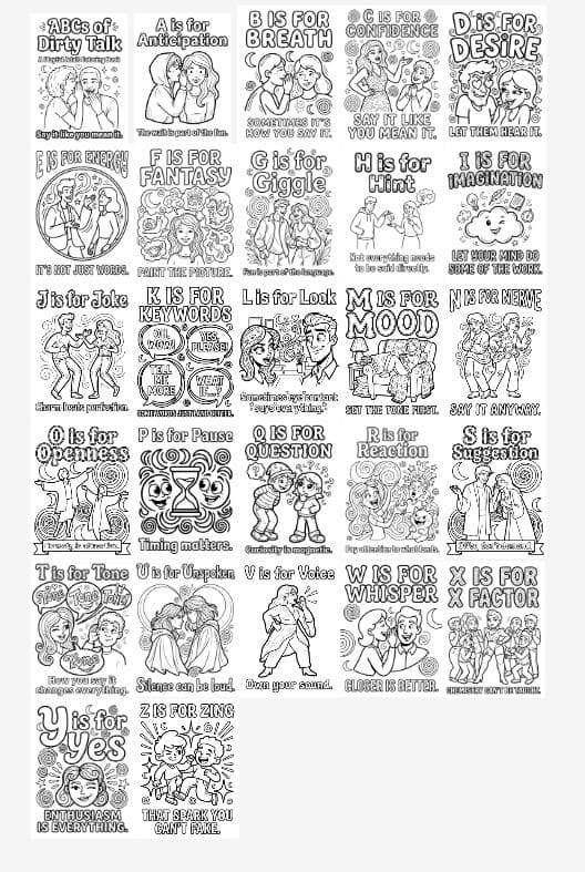 ABCs of Dirty Talk Adult Coloring Book, Sensual Communication, Kinky Gift - Thumbnail 5