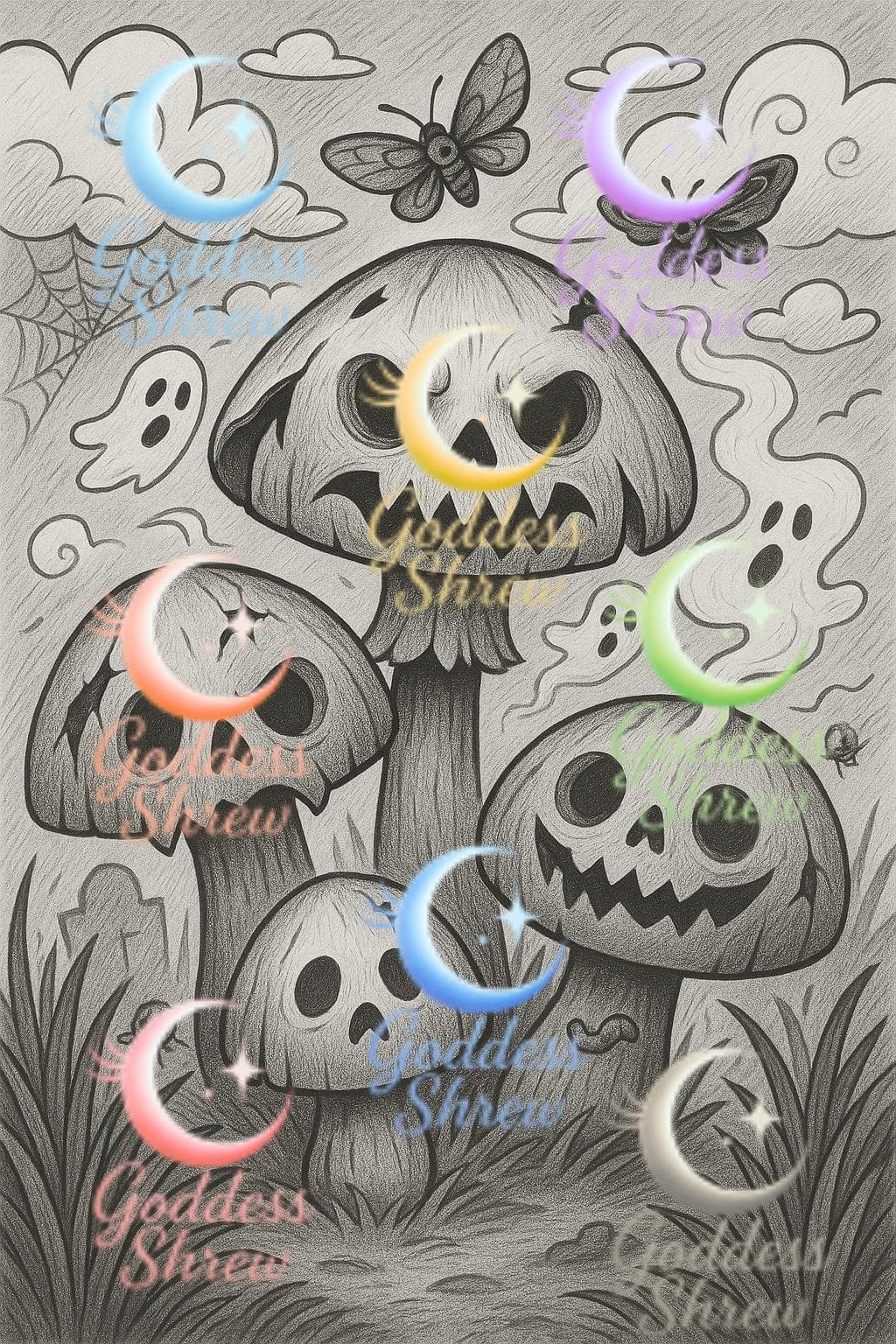 Beautifully Possessed Adult Coloring Pages Creepy Printable Coloring Book Spooky Kawaii Halloween Art - Thumbnail 3