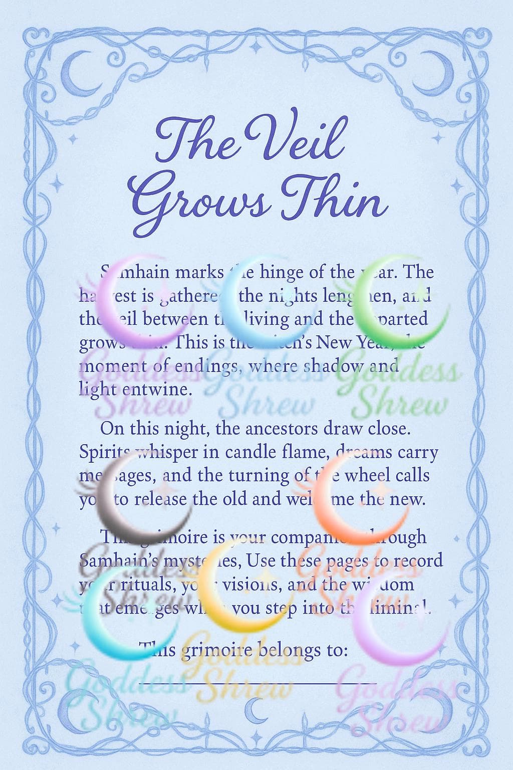 Samhain Grimoire Pages: Blessings & Information Printable Set (Digital Download) - Thumbnail 2