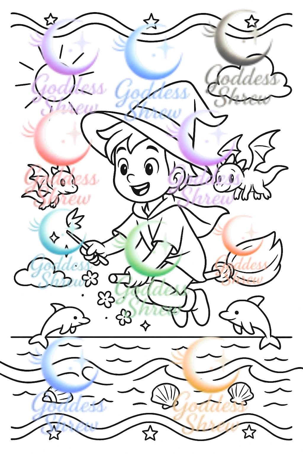 Children of Witches Coloring Page: Magical Holiday Art (Digital Download) - Thumbnail 3