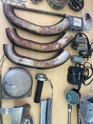 1974 Kawasaki H2R OEM NOS Race Parts Lot Girling Shocks Magnesium Forks Tach - Thumbnail 3