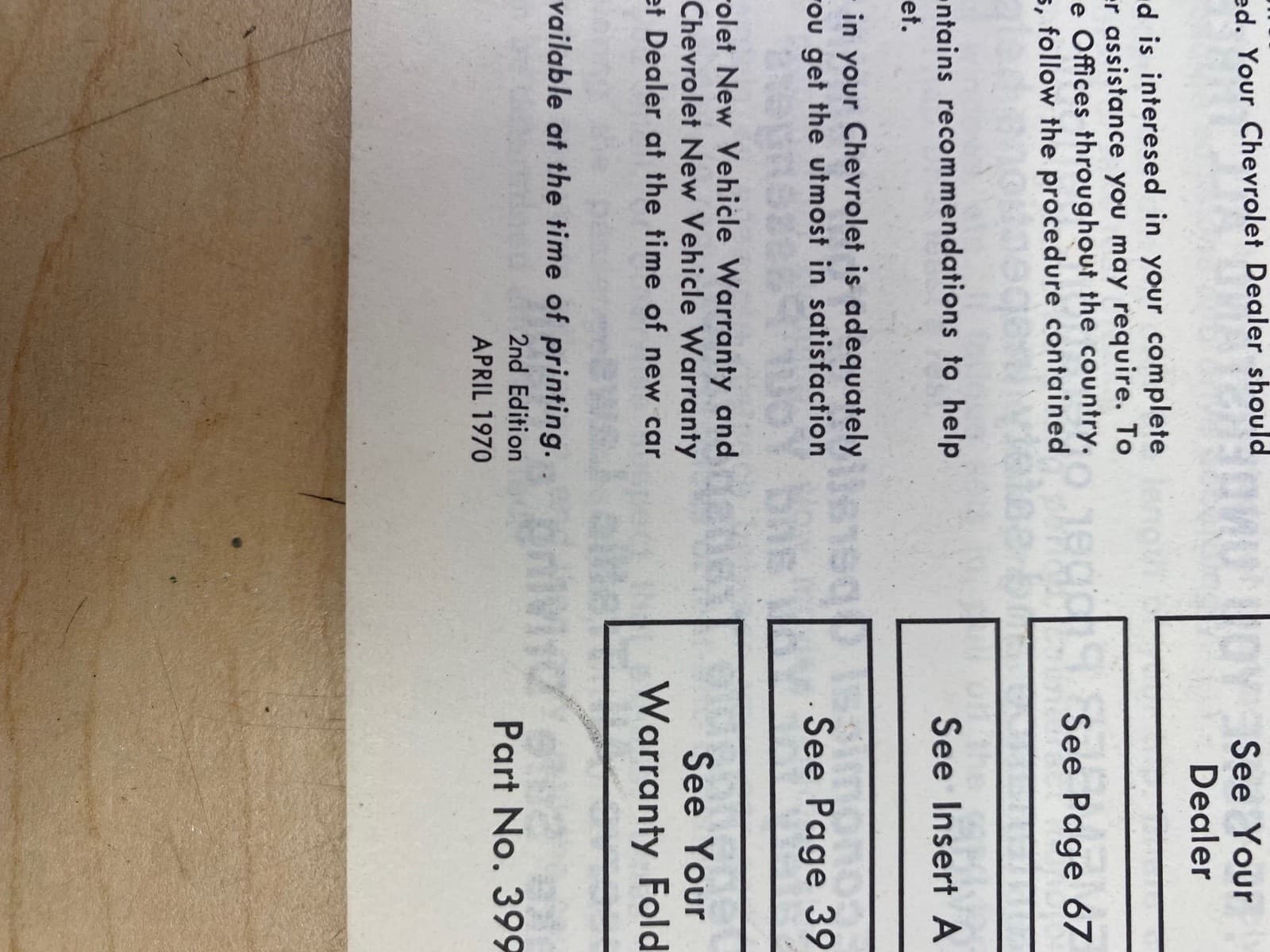 1970 Chevrolet Camaro Owner's Manual ORIGINAL VTG - Thumbnail 3