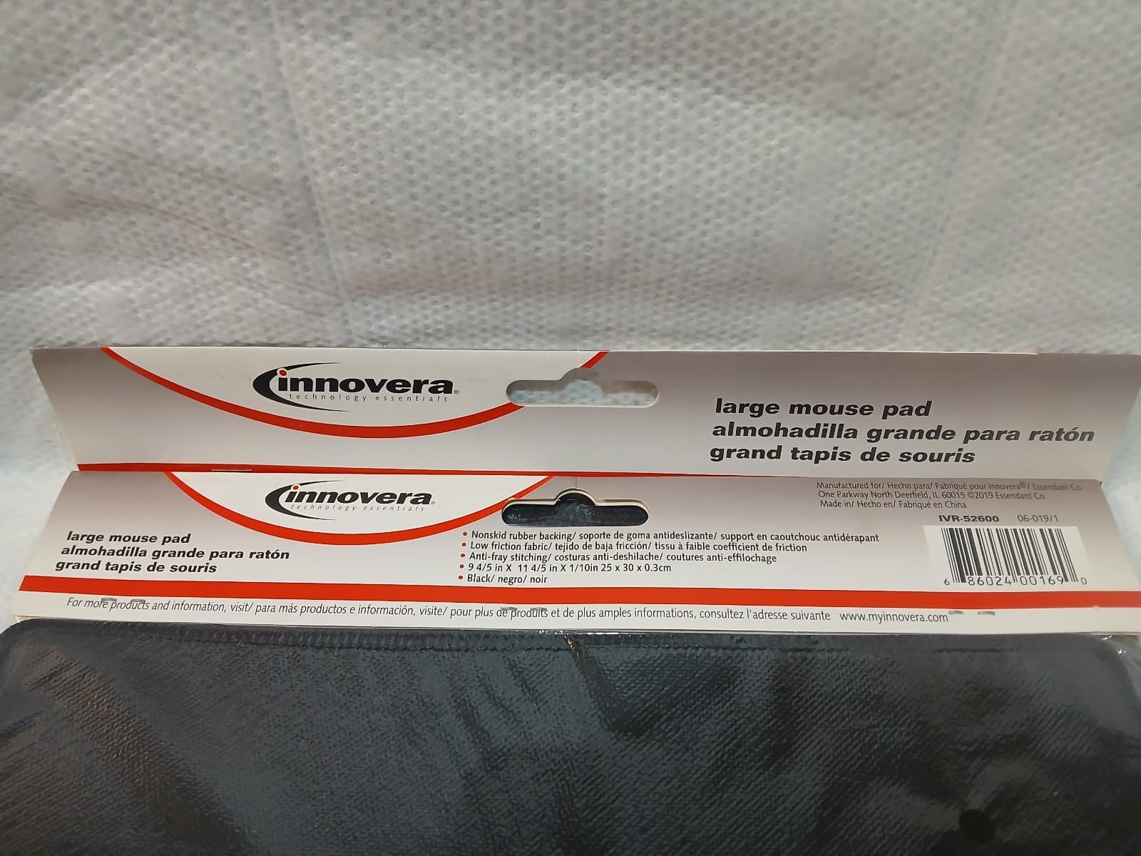 Innovera Non-Slip Anti-Fray Black Mouse Pad 9 4/5 x 11 4/5 IVR-52600 - Thumbnail 4