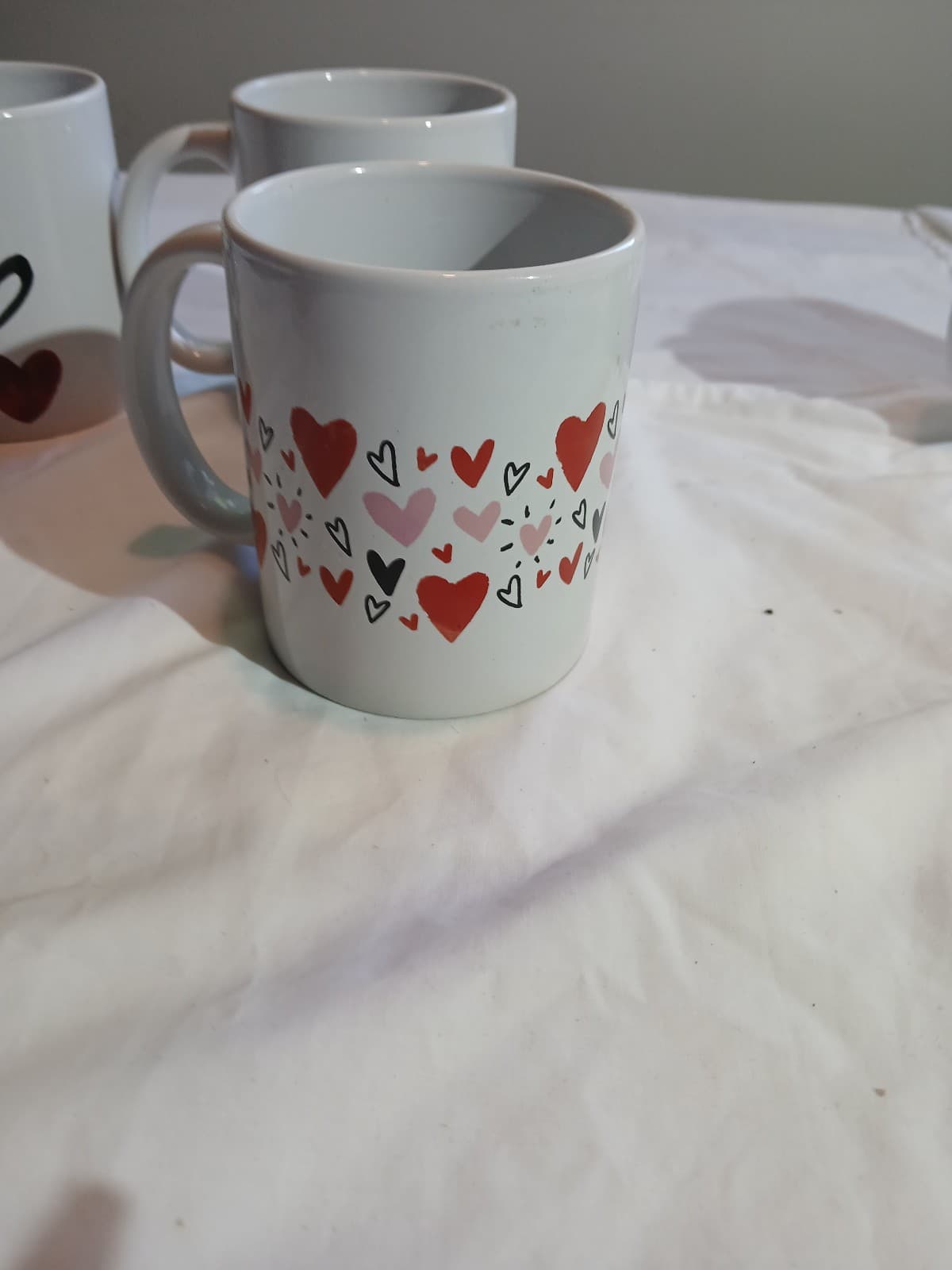 Ceramic Coffee Mug Set 4-Piece 11 fl oz White Hearts & Love Teddy Bear - Thumbnail 2