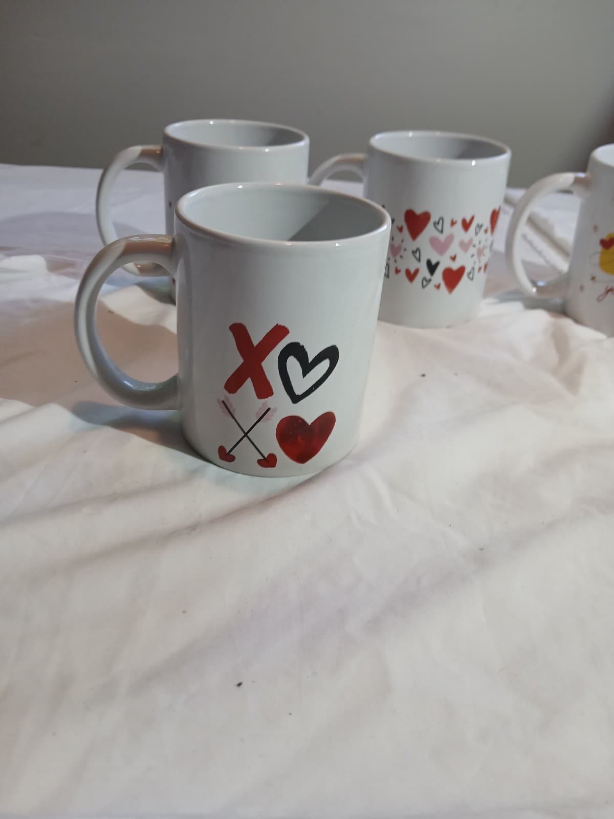 Ceramic Coffee Mug Set 4-Piece 11 fl oz White Hearts & Love Teddy Bear - Thumbnail 4