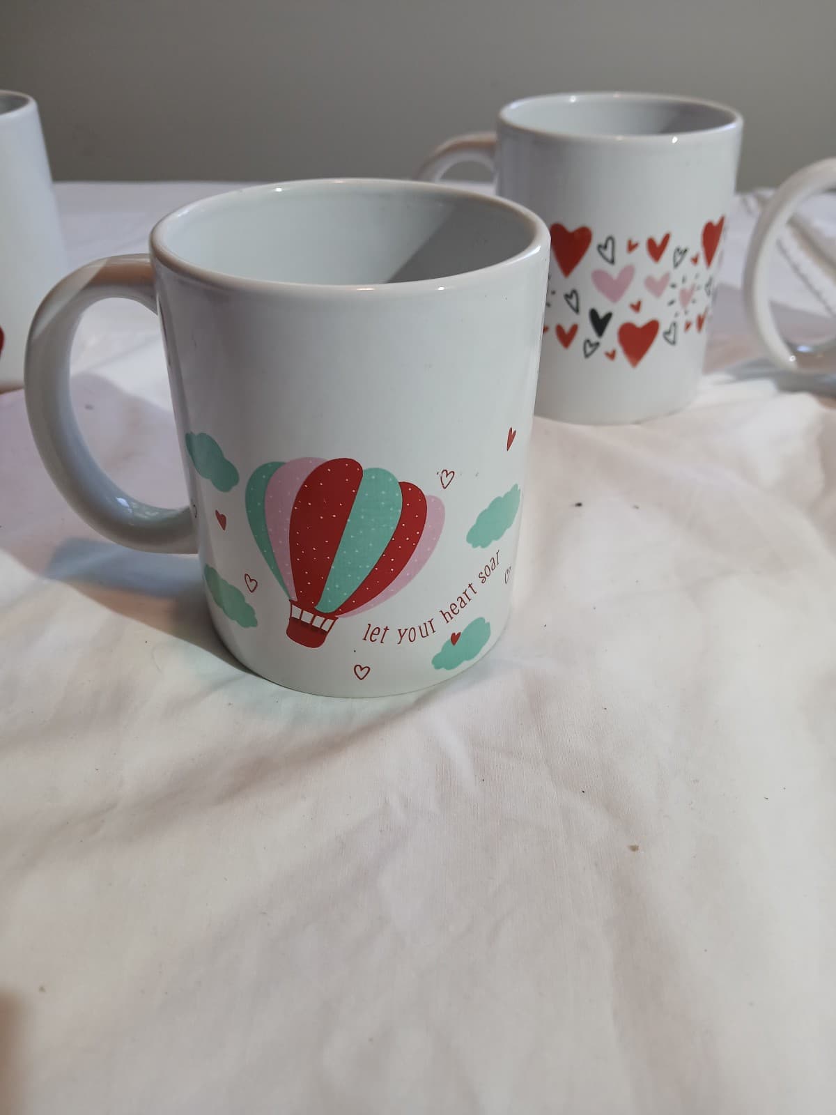Ceramic Coffee Mug Set 4-Piece 11 fl oz White Hearts & Love Teddy Bear - Thumbnail 3