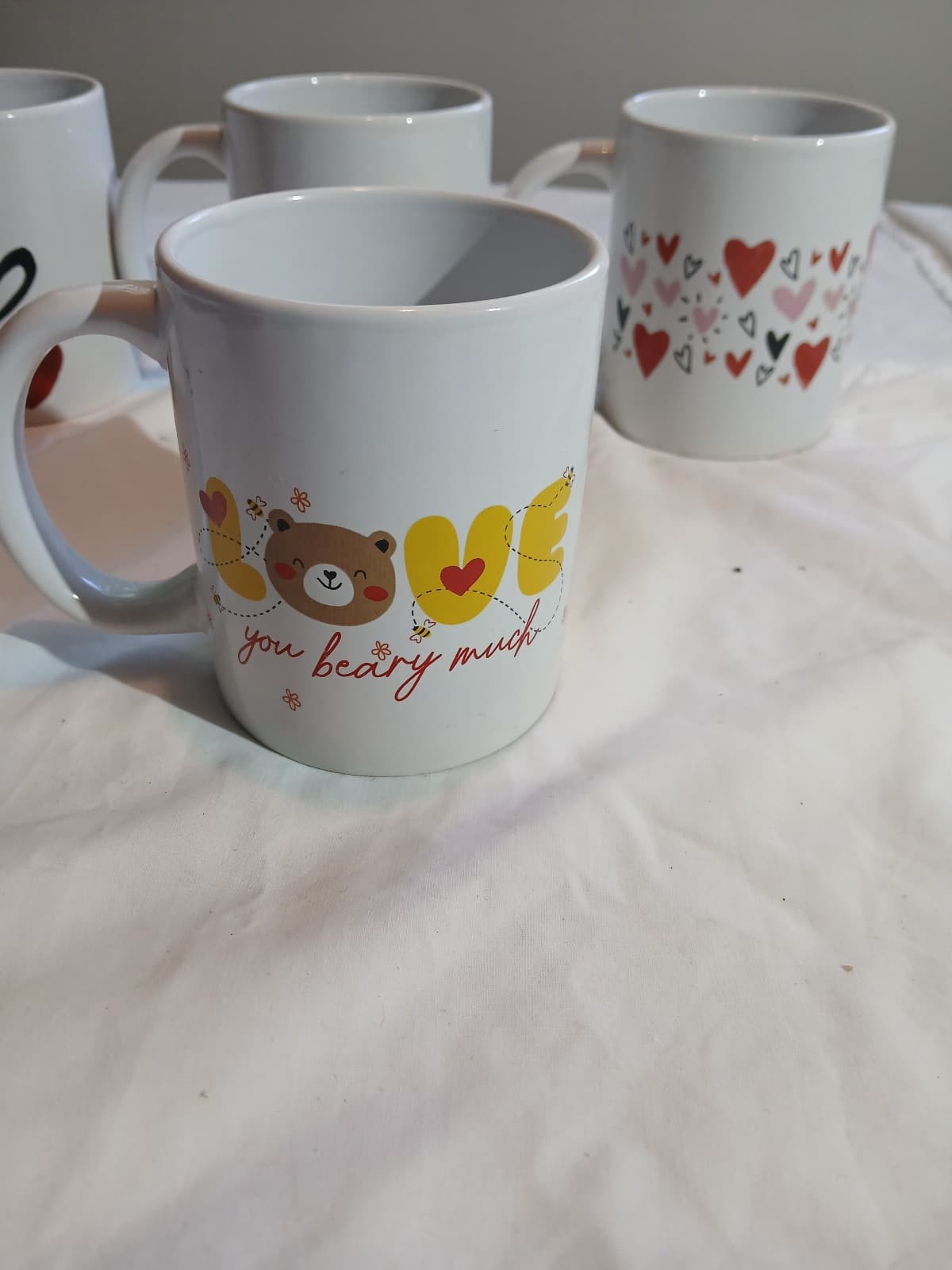 Ceramic Coffee Mug Set 4-Piece 11 fl oz White Hearts & Love Teddy Bear - Thumbnail 5