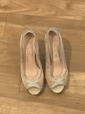 LAUREN LORRAINE Bernice Sparkly Champagne Open Toe Pumps Size 5.5 - Thumbnail 2