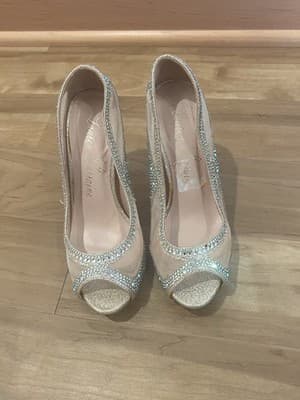 LAUREN LORRAINE Bernice Sparkly Champagne Open Toe Pumps Size 5.5 - Thumbnail 3