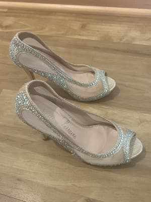 LAUREN LORRAINE Bernice Sparkly Champagne Open Toe Pumps Size 5.5 - Thumbnail 4