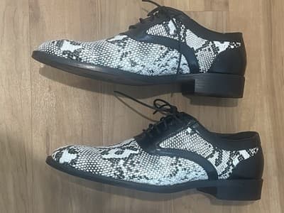 Bolano Size 9 Black White Leather Snake Print Oxfords Flats Lace-up - Thumbnail 3