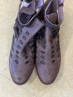 Miss Macie Strappy Ankle Leather Boots Size 11 Zip In Back - Thumbnail 2