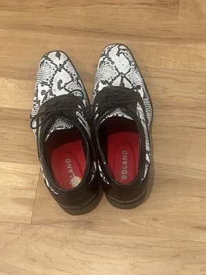 Bolano Size 9 Black White Leather Snake Print Oxfords Flats Lace-up - Thumbnail 5