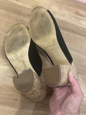Marc FIsher Pomme Suede Leather Mule 7,5M Black Scalloped 3.5" Block Cork Heels - Thumbnail 5