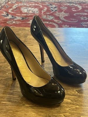 Joan & David Black Flipp Patent Leather Stiletto Platform High Heels Pumps 7.5M - Thumbnail 2
