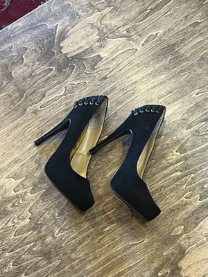 Thalia Sodi Navvo Faux Suede Corset Heel Black Pumps, size 7.5 - Thumbnail 2