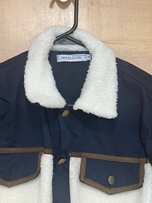 Miss Look Women Medium Sherpa And Navy Designer Jacket - Thumbnail 3