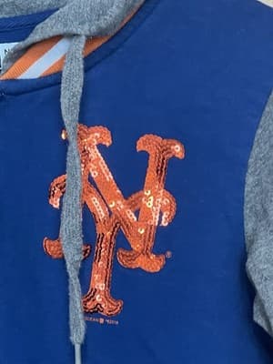 New York Mets New Era Adult Zip Hoodie Small Gray Blue Hooded Sequins - Thumbnail 2