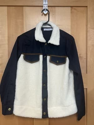 Miss Look Women Medium Sherpa And Navy Designer Jacket