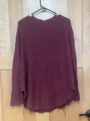 Free People Cross my Heart Oversized Burgundy Sweater M Tatter Edge Indie Grunge - Thumbnail 3