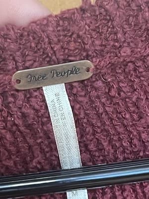 Free People Cross my Heart Oversized Burgundy Sweater M Tatter Edge Indie Grunge - Thumbnail 2