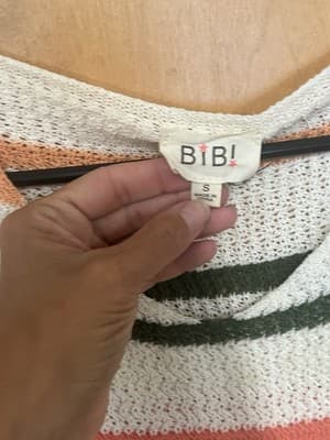 Bibi Fish Net Top Pink Stripe Small Beachy Open Knit Resort Layering Cover Up - Thumbnail 2