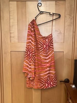 Nicole Miller Flame Print One Shoulder One Arm Dress Medium