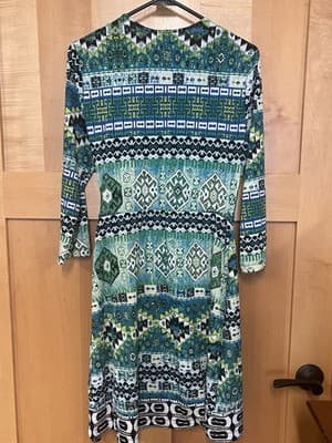 Beige By ECI brand Dress - Size 8 3/4 sleeve & A-line Aztec Blue Green - Thumbnail 3