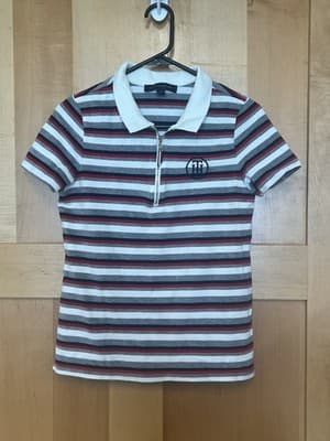 Tommy Hilfiger Women's Striped Zip Collar Polo Shirt Cotton Size Small