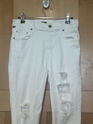 Citizens of Humanity Sz 26 Rocket Crop High Rise Skinny Distressed White Jeans - Thumbnail 2