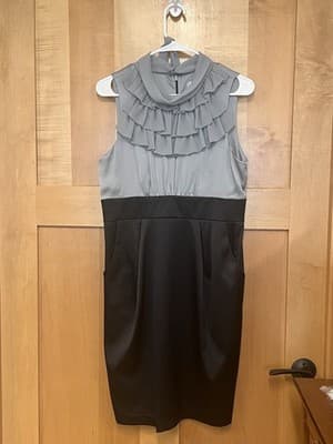 Sophia Christina Dress Womens 12 Black Silver Ruffle With Pockets