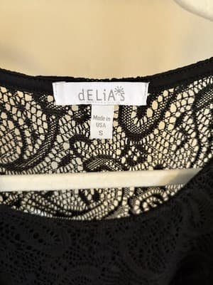 dELiA*s Black Lace Floral Fit & Flare Dress Small Short Mini Dress Retro Y2K - Thumbnail 4