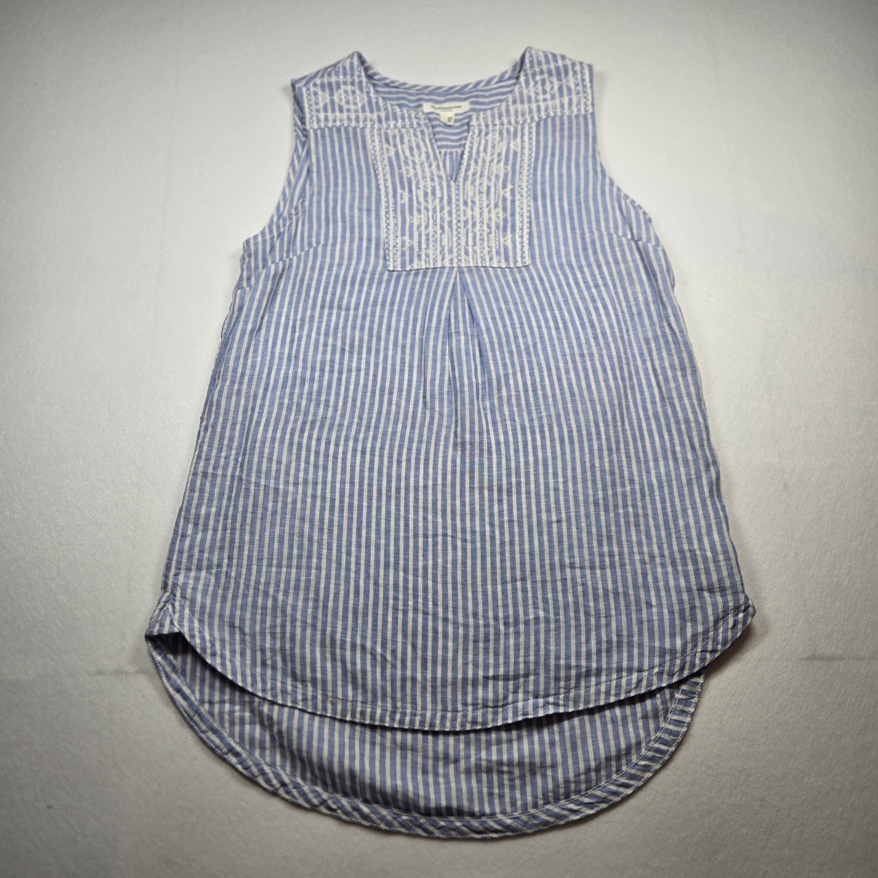 Beach Lunch Lounge Blue Striped Sleeveless Top with Embroidered Detail Size XS - Thumbnail 7