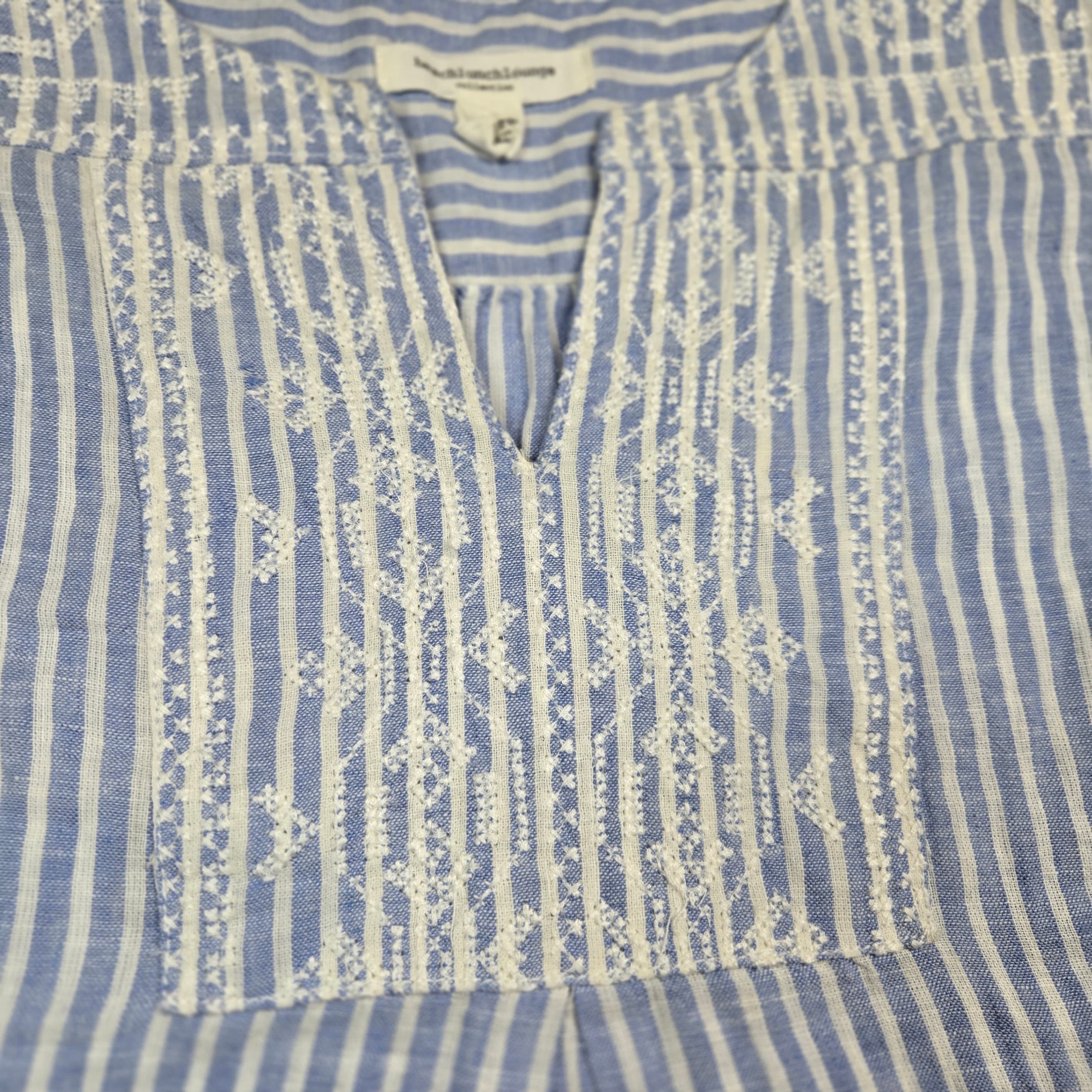 Beach Lunch Lounge Blue Striped Sleeveless Top with Embroidered Detail Size XS - Thumbnail 6