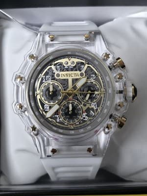 Invicta Racing Vaulthan 69689 Men’s Watch 44mm White Gold Skeleton Dial RARE
