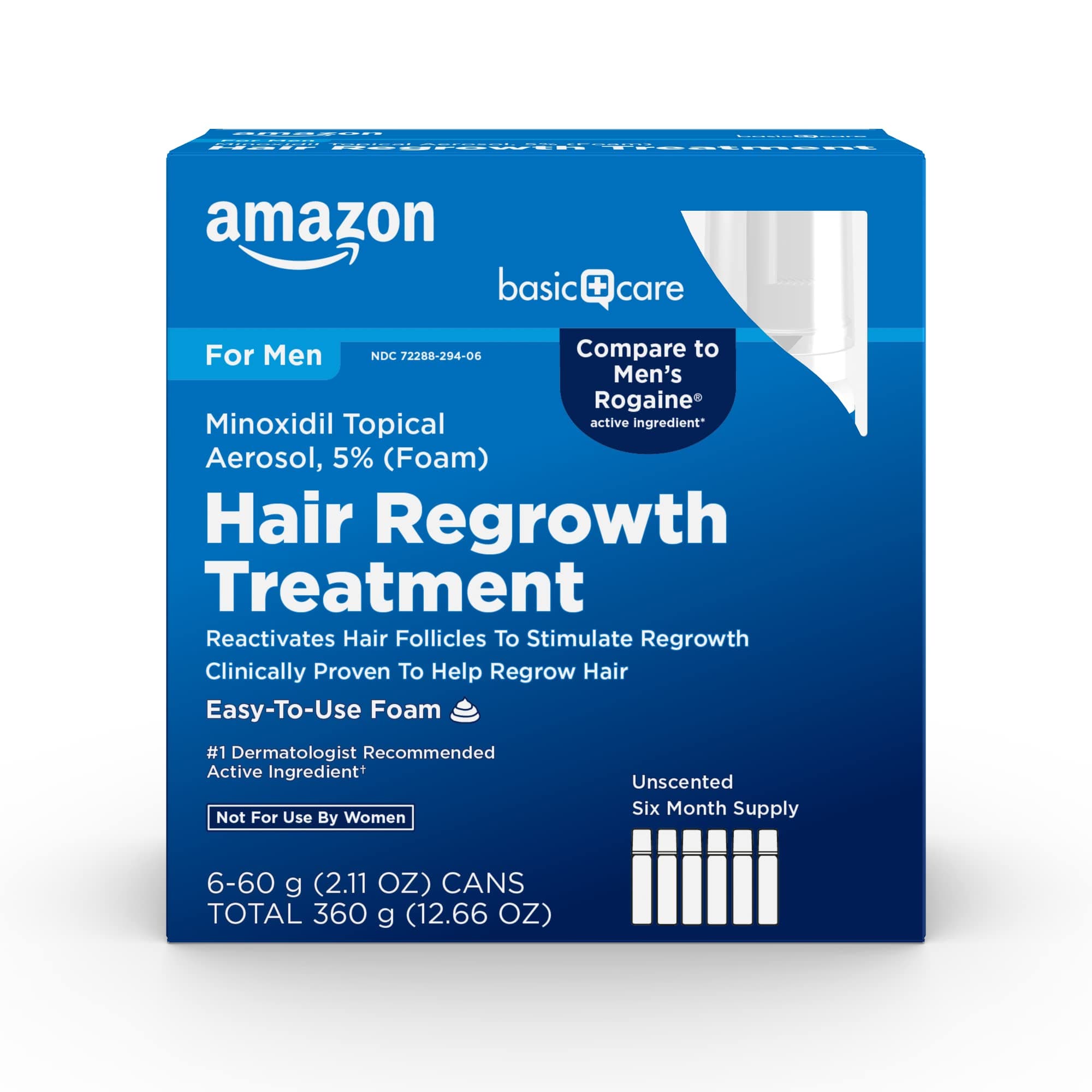 2 pack Amazon Basic Care Minoxidil Topical Aerosol 5 Foam Hair Regrowth Treatment for Men 6month Supply Unscented 211 Oz Pack of 6 - Thumbnail 3