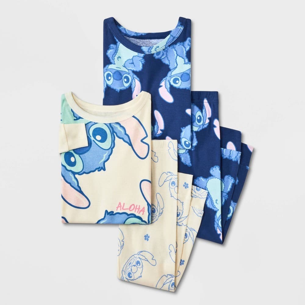 Toddler 4pc Lilo & Stitch Cotton Long Sleeve Pajama Set - Blue/White 3T