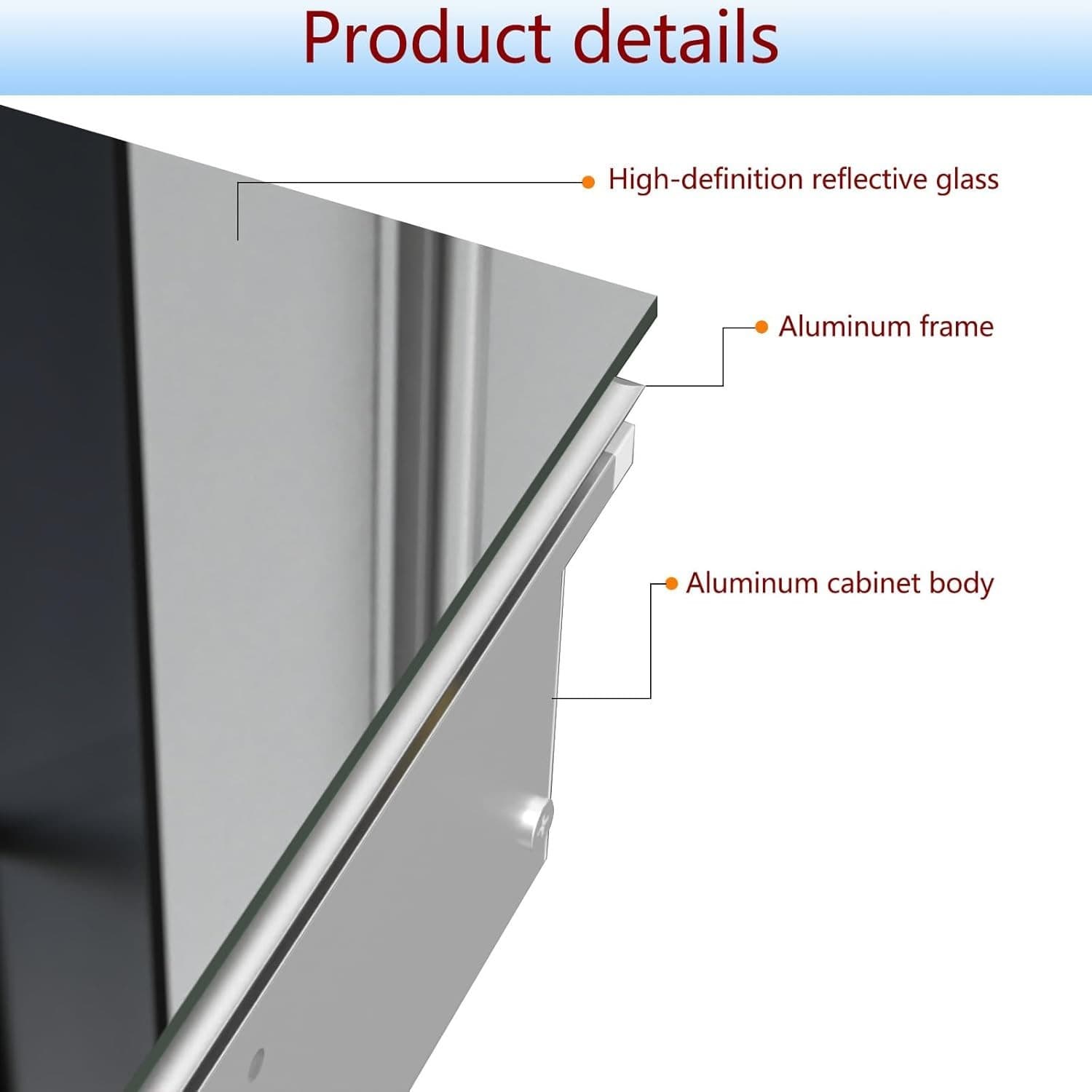 20x20 Aluminum Medicine Cabinet with Mirror Recessed Wall Mount 3 Glass Shelves - Thumbnail 4