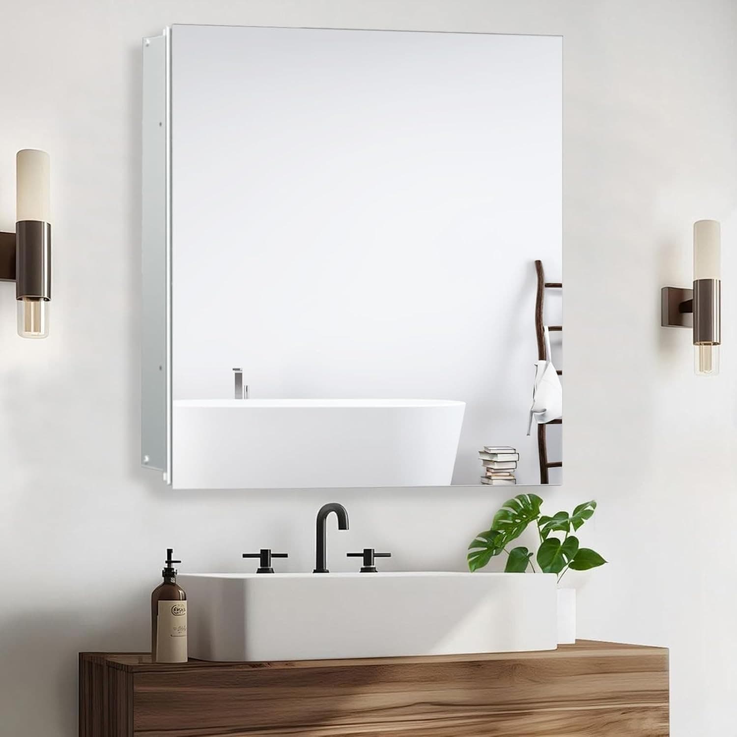 20x20 Aluminum Medicine Cabinet with Mirror Recessed Wall Mount 3 Glass Shelves - Thumbnail 2