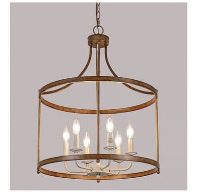 Retro 6-Light Drum Chandelier in Antique Bronze for Rustic Farmhouse Decor - Thumbnail 2