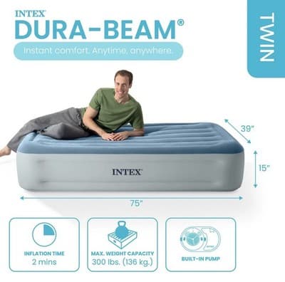 Intex 15" Twin Essential Rest Dura-Beam Airbed Mattress with Built-in Pump - Thumbnail 8