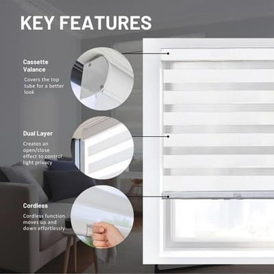 CHICOLOGY Zebra Blinds Cordless Window Shade Basic Arctic 72" W x 72" H - Thumbnail 5