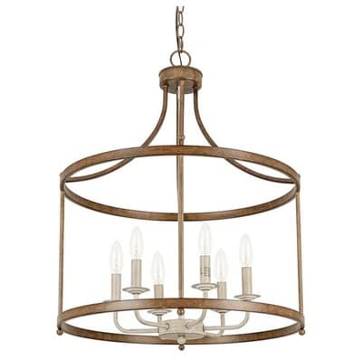 Retro 6-Light Drum Chandelier in Antique Bronze for Rustic Farmhouse Decor - Thumbnail 7