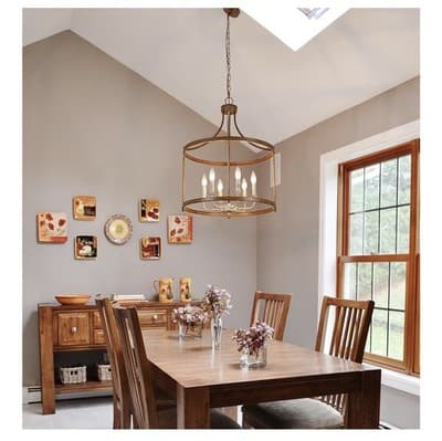 Retro 6-Light Drum Chandelier in Antique Bronze for Rustic Farmhouse Decor - Thumbnail 8